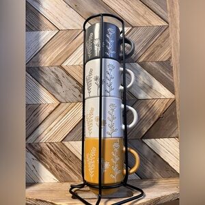 Floral Stackable Mugs with Stand NWOT